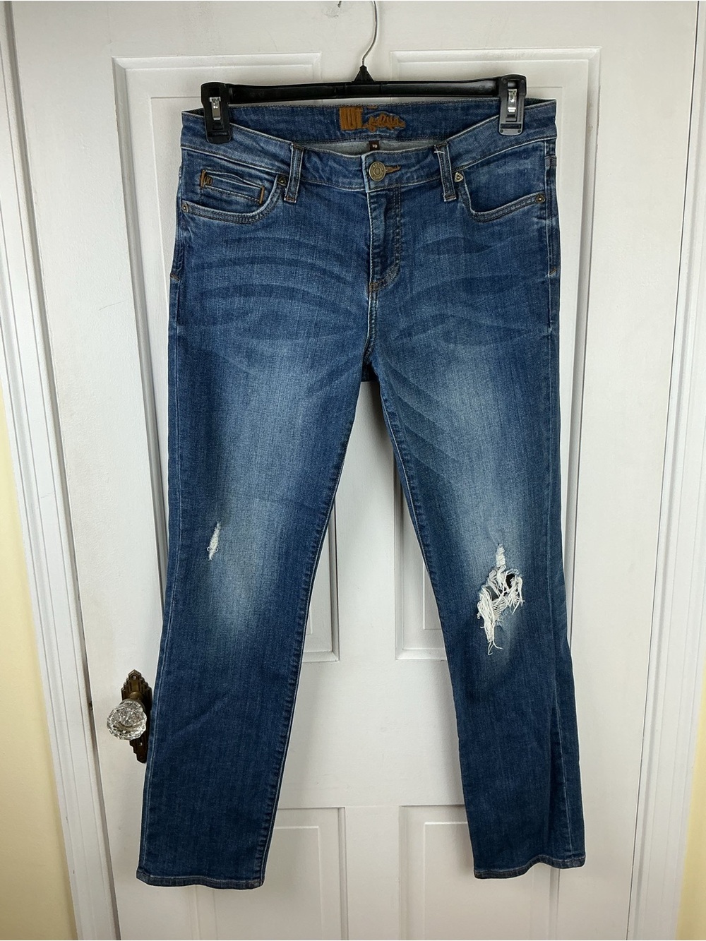 KUT From The Kloth Jeans Womens 10 Blue Medium Wash Straight Distressed Denim